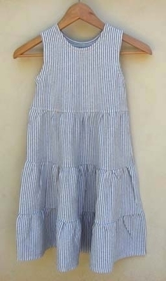 Gray and white striped organic cotton dress for girls