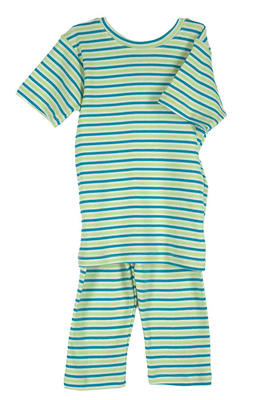 Organic Summer Pajamas in Lime & Teal Stripe | Organic Pajamas