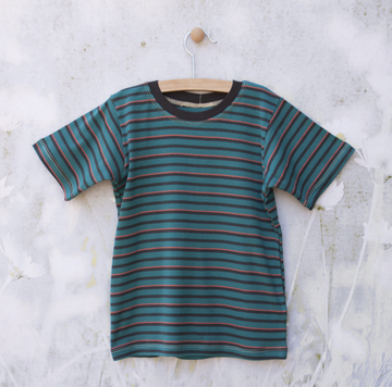 Short Sleeve Teal/Red/Gray Striped Tee | Organic Childrens Tees