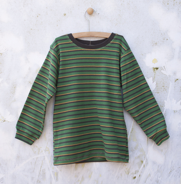 Long Sleeve Green/Yellow/Gray Striped Tee | Boys Organic Clothing