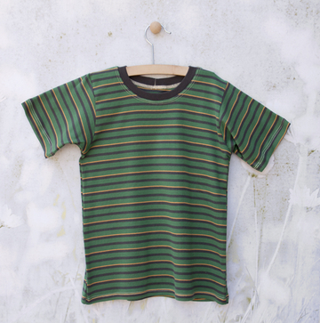 Short Sleeve Green/Yellow/Gray Striped Tee | Boys Organic Clothing